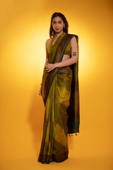 Rama Green Rangkat Handwoven Raw Silk Saree