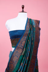 Teal Blue Rangkat Woven Raw Silk Saree - Chinaya Banaras