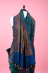 Teal Blue Rangkat Woven Raw Silk Saree