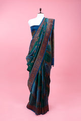 teal blue saree, raw silk saree, wedding saree, bridal saree, party wear saree