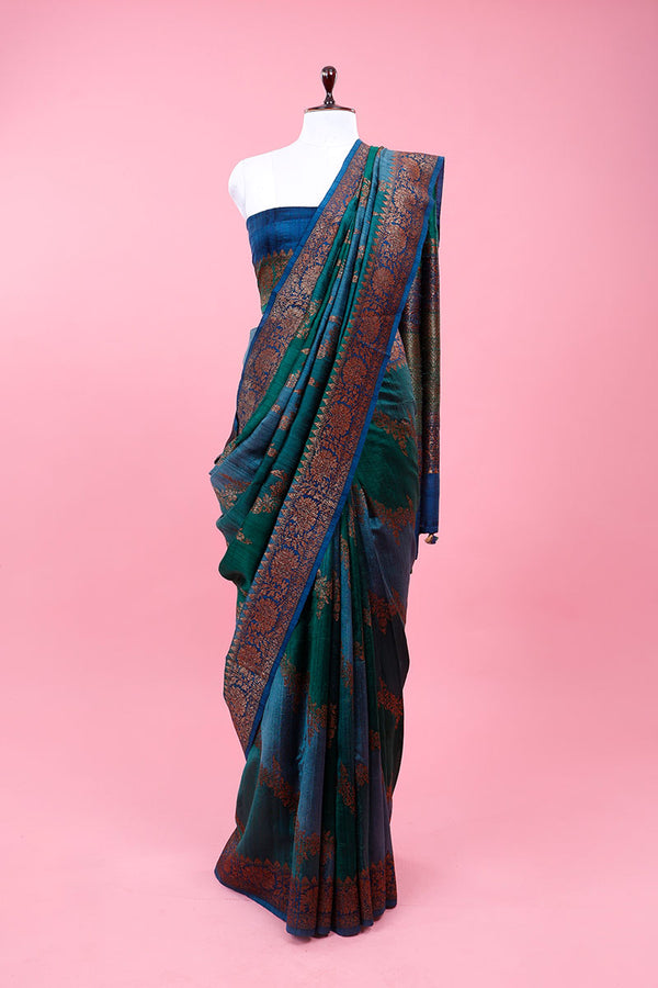 Blue Rangkat Woven Raw Silk Saree At Chinaya Banaras