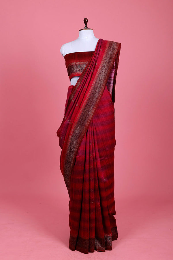 Magenta Pink Handwoven Raw Silk Saree At Chinaya Banaras
