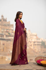 Ruby Red Ethnic Handwoven Raw Silk Saree - Chinaya Banaras