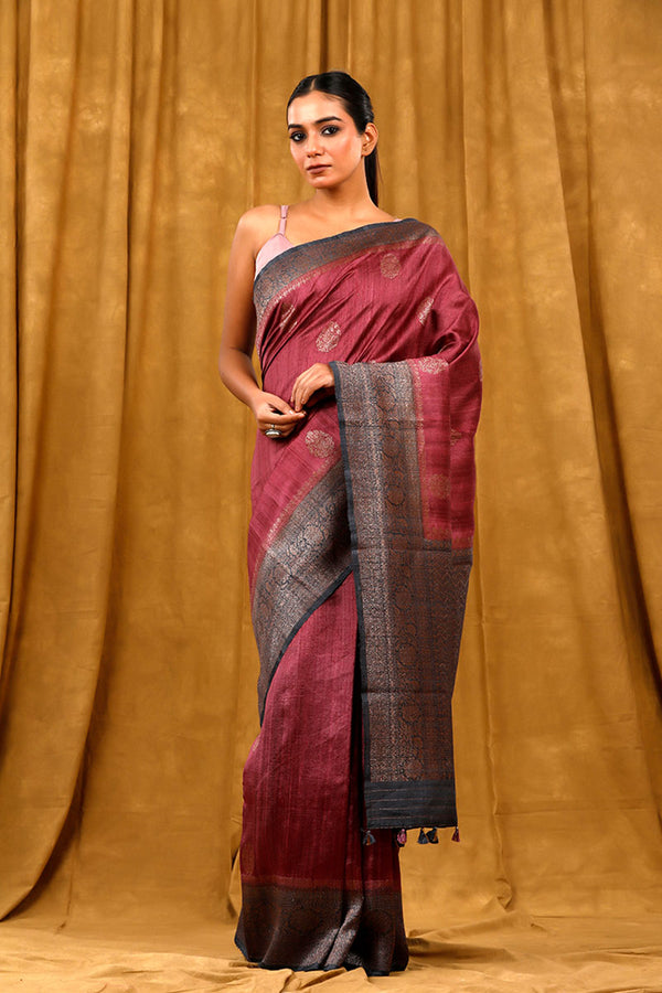 Purple Handwoven Raw Silk Saree By Chinaya Banaras