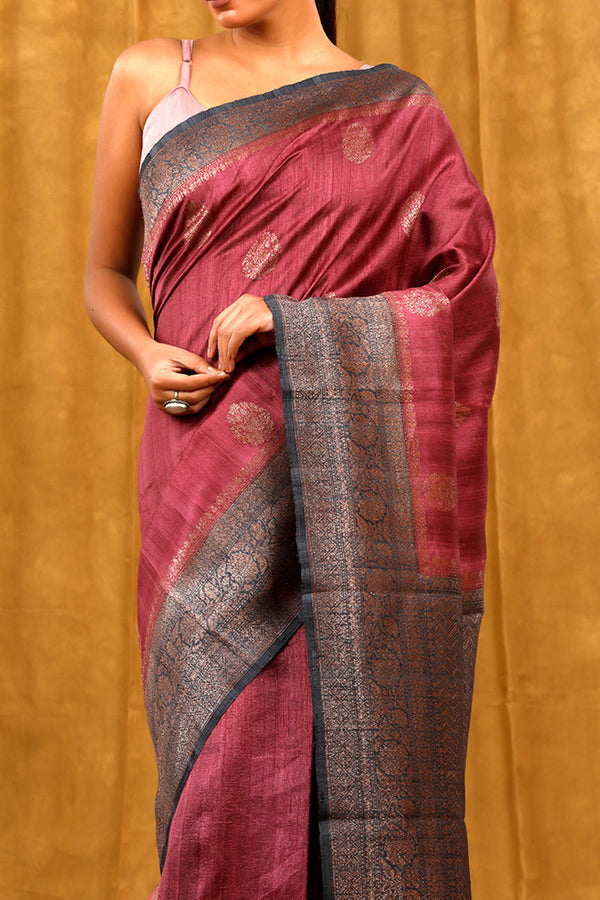 Dusty Purple Handwoven Raw Silk Saree