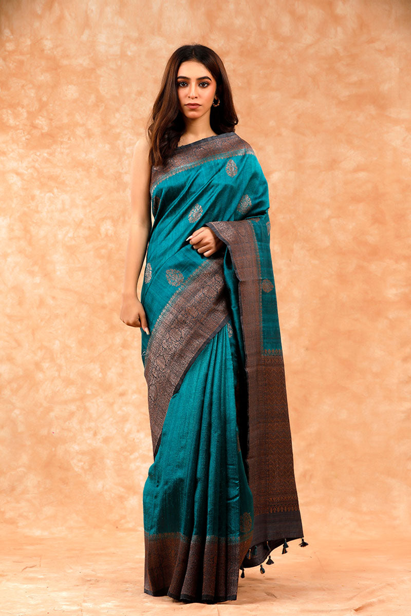 Blue saree, raw silk saree, wedding saree, bridal saree, party wear saree, Wedding Saree