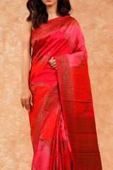 Red Rangkat Handwoven Raw Silk Saree