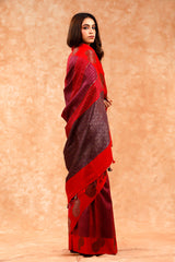 Maroon Rangkat Handwoven Raw Silk Saree
