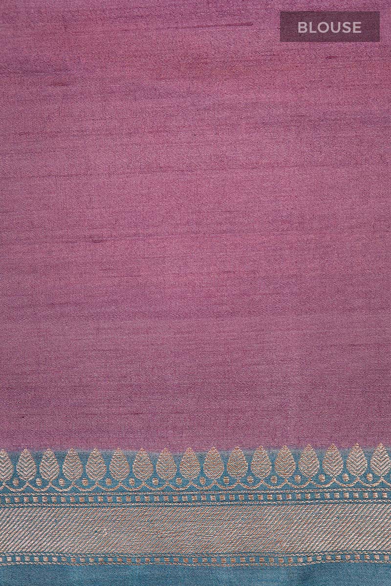 Dusty Purple Striped Rangkat Woven Tussar Khaddi Silk Saree - Chinaya Banaras