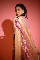Pastel Mauve Meenakari Floral Jaal Georgette Khaddi Silk Saree