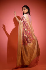 Pastel Mauve Meenakari Floral Jaal Georgette Khaddi Silk Saree