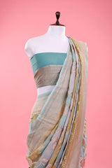 Powder Blue Floral Jaal Handwoven Georgette Khaddi Silk Saree - Chinaya Banaras