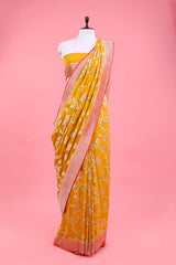 Mustard Yellow Floral Jaal  Handwoven Georgette Khaddi Silk Saree