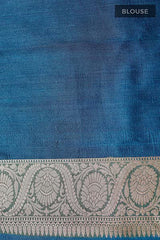 Teal Blue Rangkat Handwoven Tussar Khaddi Silk Saree - Chinaya Banaras