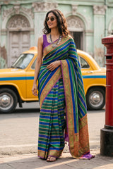 Green-Blue Rangkat Banarasi Tussar Khaddi Silk Saree