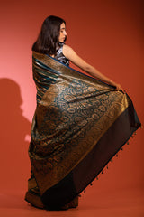 Teal Blue Rangkat Handwoven Tussar Khaddi Silk Saree