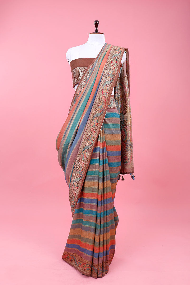 Dusty Mauve Rangkat Woven Tussar Khaddi Silk Saree