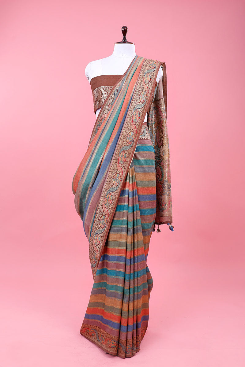 Dusty Mauve Rangkat Woven Tussar Khaddi Silk Saree At Chinaya  Banaras