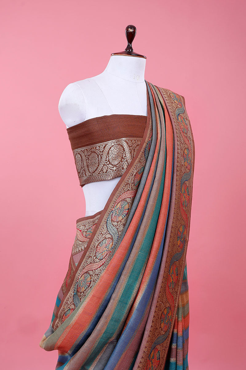 Dusty Mauve Rangkat Woven Tussar Khaddi Silk Saree