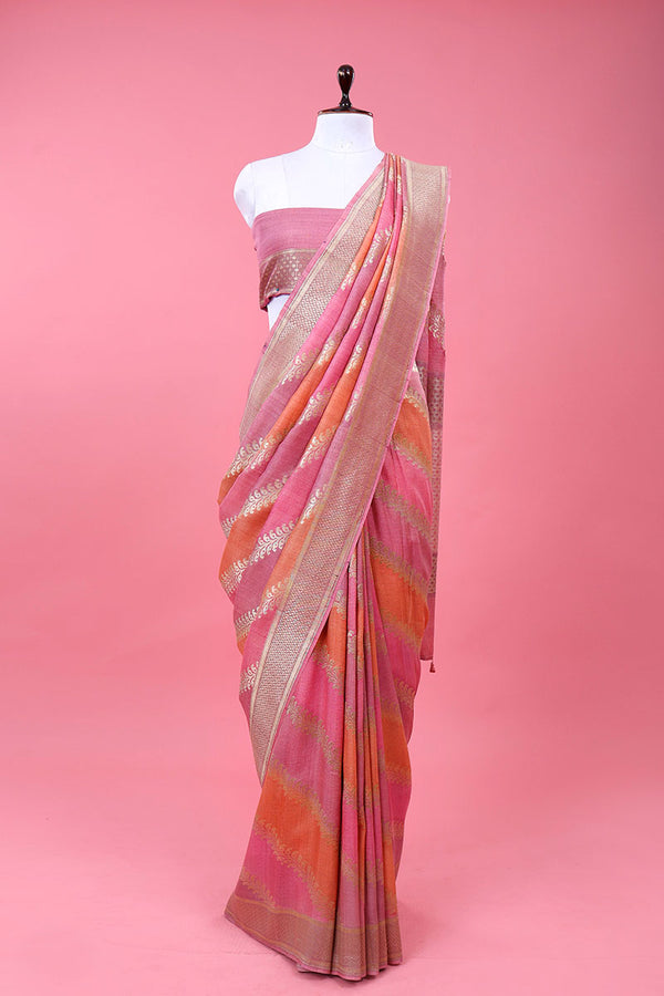 Pink Rangkat Woven Tussar Khaddi Silk Saree At Chinaya Banaras