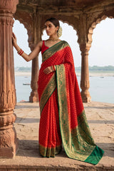 Scarlet Red Shikargah Woven Crepe Saree