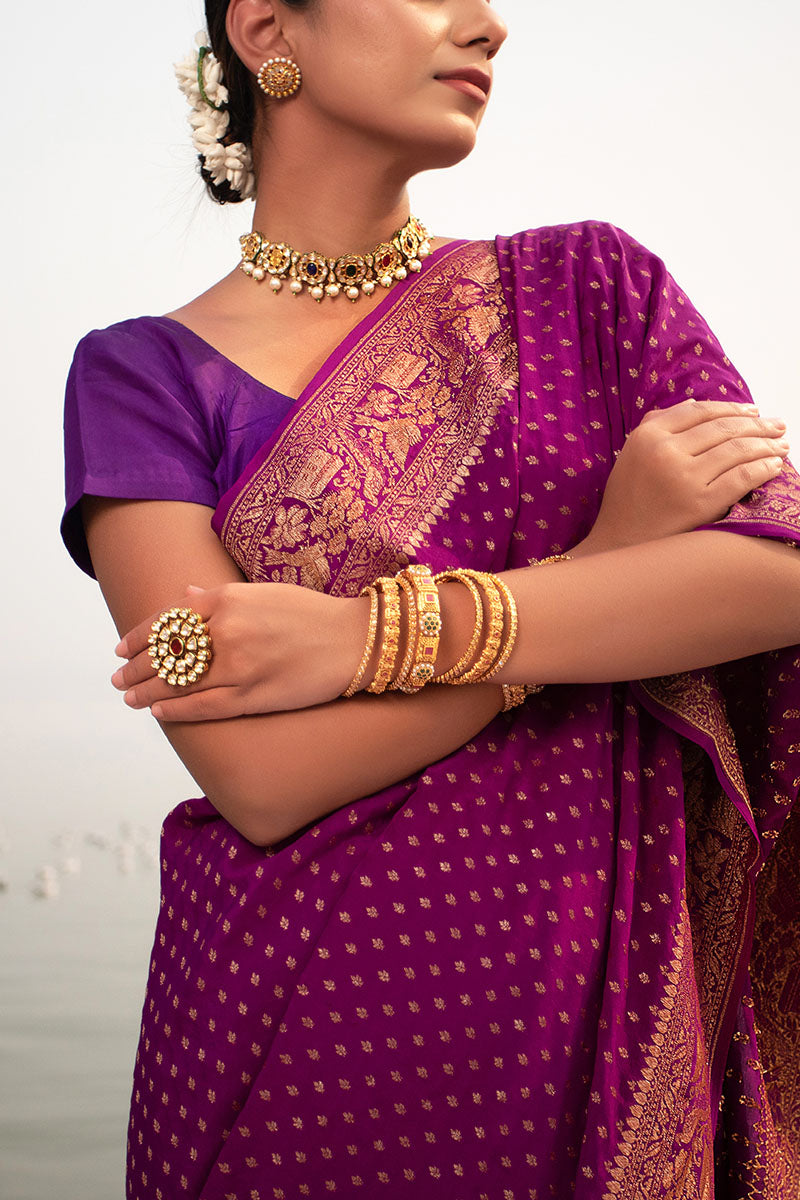 Purple Ethnic Woven Crepe Khaddi Silk Saree - Chinaya Banaras