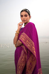 Purple Ethnic Woven Crepe Khaddi Silk Saree - Chinaya Banaras