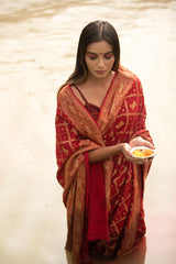Maroon Pichwai Woven Crepe Saree