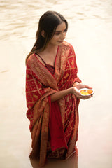 Maroon Pichwai Woven Crepe Saree