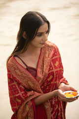 Maroon Pichwai Woven Crepe Saree