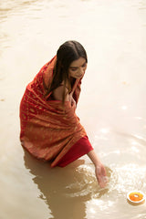 Maroon Pichwai Woven Crepe Saree