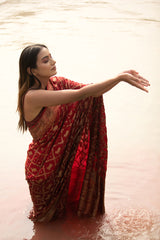Maroon Pichwai Woven Crepe Saree