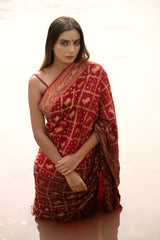 Maroon Pichwai Woven Crepe Saree