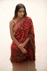 Maroon Pichwai Woven Crepe Saree