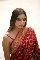 Maroon Pichwai Woven Crepe Saree