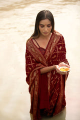 Maroon Pichwai Woven Crepe Khaddi Silk Saree - Chinaya Banaras