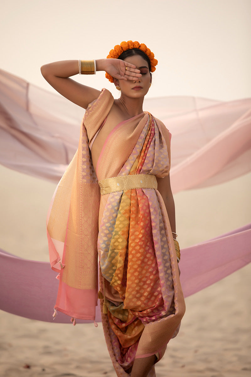 Multicolored Rangkat Woven Georgette Khaddi Silk Saree - Chinaya Banaras