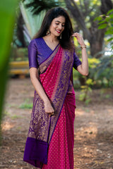 Pink & Purple Crepe Saree By Chinaya Banaras