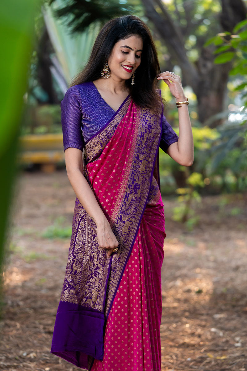 Pink & Purple Crepe Saree By Chinaya Banaras