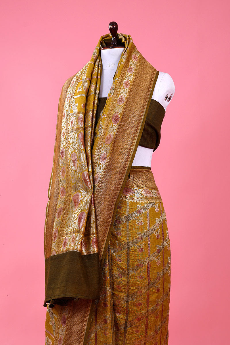 Handwoven Tussar Khaddi Silk Saree - Chinaya Banaras