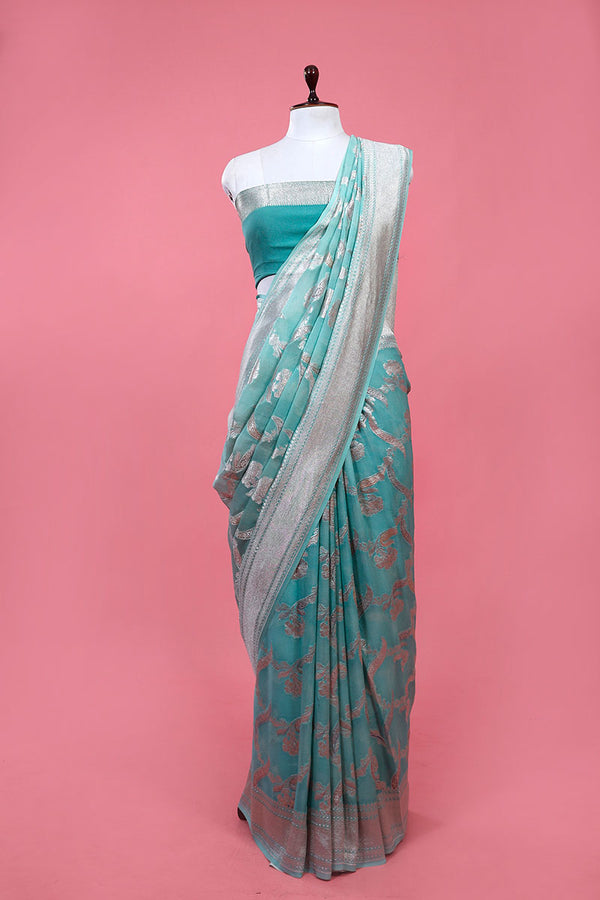 Blue  Handwoven Georgette Khaddi Silk Saree By Chinaya Banaras