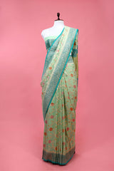 Green Floral Meenakari  Georgette Khaddi Silk Saree By Chinaya Banaras