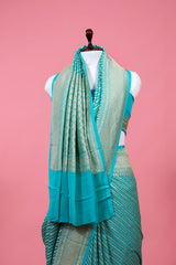 Sky Blue Striped Woven Geogette Khaddi Silk Saree - Chinaya Banaras