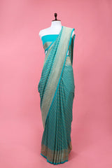 Blue Striped Woven Geogette Khaddi Silk Saree By Chinaya Banaras