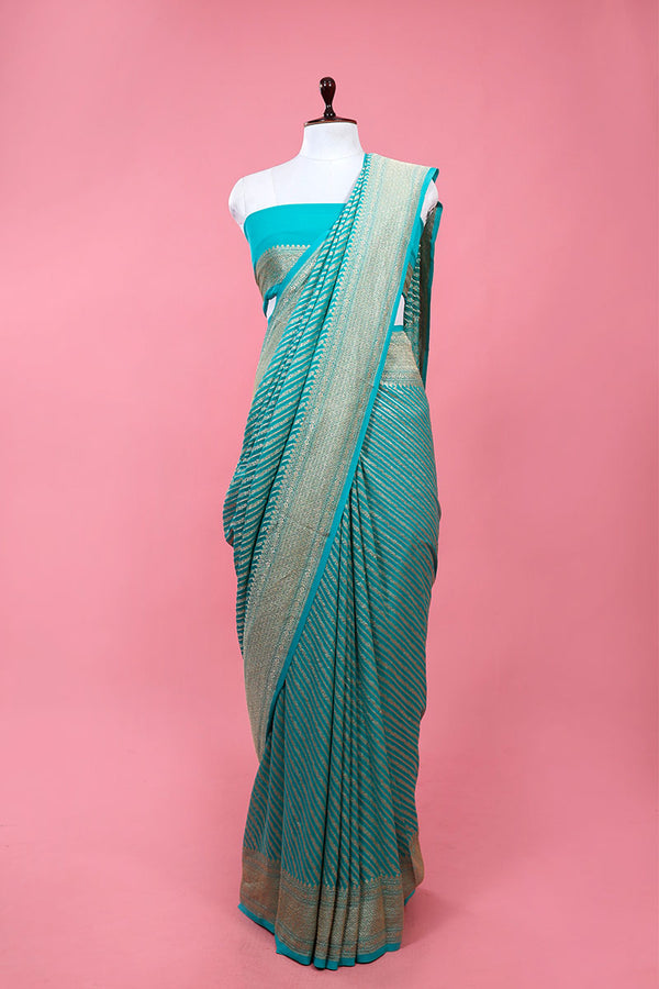 Blue Striped Woven Geogette Khaddi Silk Saree By Chinaya Banaras