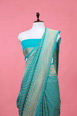 Sky Blue Striped Woven Geogette Khaddi Silk Saree - Chinaya Banaras