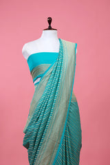 Sky Blue Striped Woven Geogette Khaddi Silk Saree - Chinaya Banaras