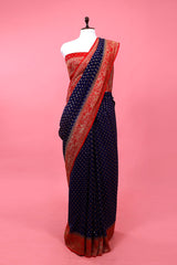 Blue Ethnic Woven Crepe Khaddi Silk Saree At Chinaya Banaras