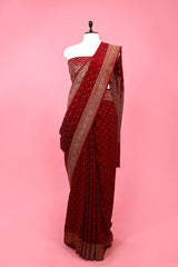 Maroon  Woven Crepe Khaddi Silk Saree At Chinaya Banaras