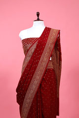 Maroon Ethnic Woven Crepe Khaddi Silk Saree - Chinaya Banaras